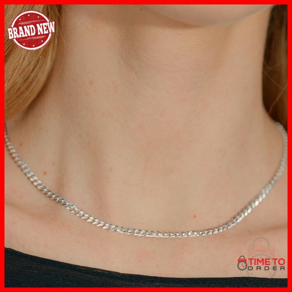 3.5mm Diamond Cut Cuban Link Chain Necklace 24 Inch Sterling Silver - Picture 7 of 7